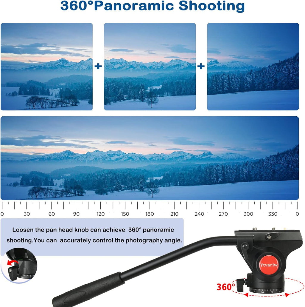 Heavy Duty Video Camera Tripod Fluid Drag Pan Head with 1/4” and 3/8” Screws QR Plate, Max Loading 13.2lbs, Pack of 2 W281791