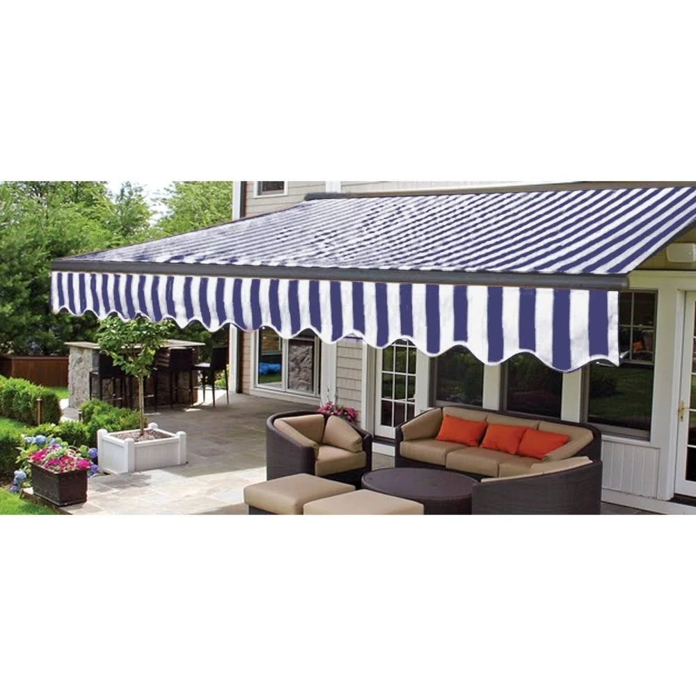 13 x 10 ft. Motorized Retractable Patio Deck Awning Blue & White B549387