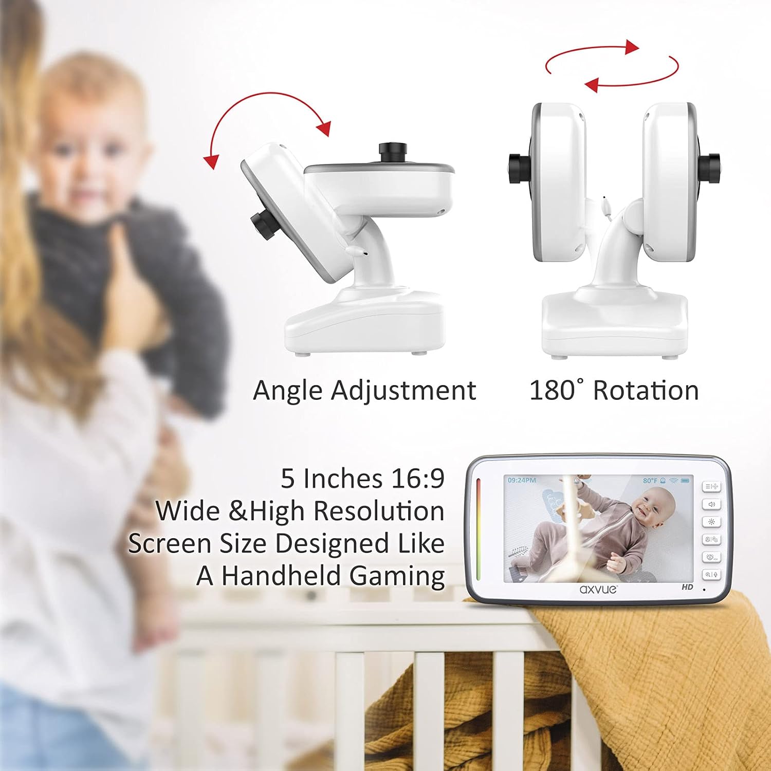 720P 5 HD Display Video Baby Monitor with 2 HD Cams S16564