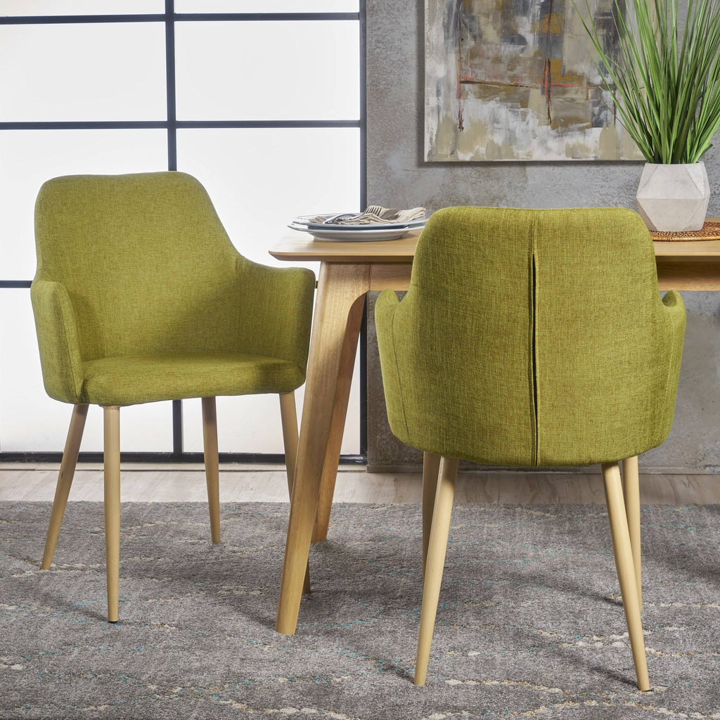 Muted Orange Fabric Dining Chair with Light Brown Wood Finished Metal Legs, Set of 2 W97981