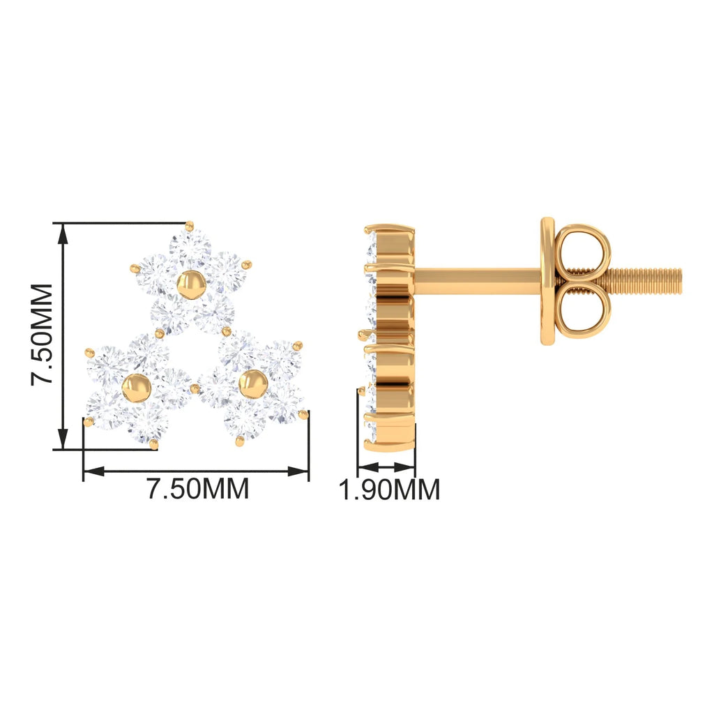 0.75 CT Diamond Flower Cluster Stud Earring in Gold, 925 Sterling Silver B48092