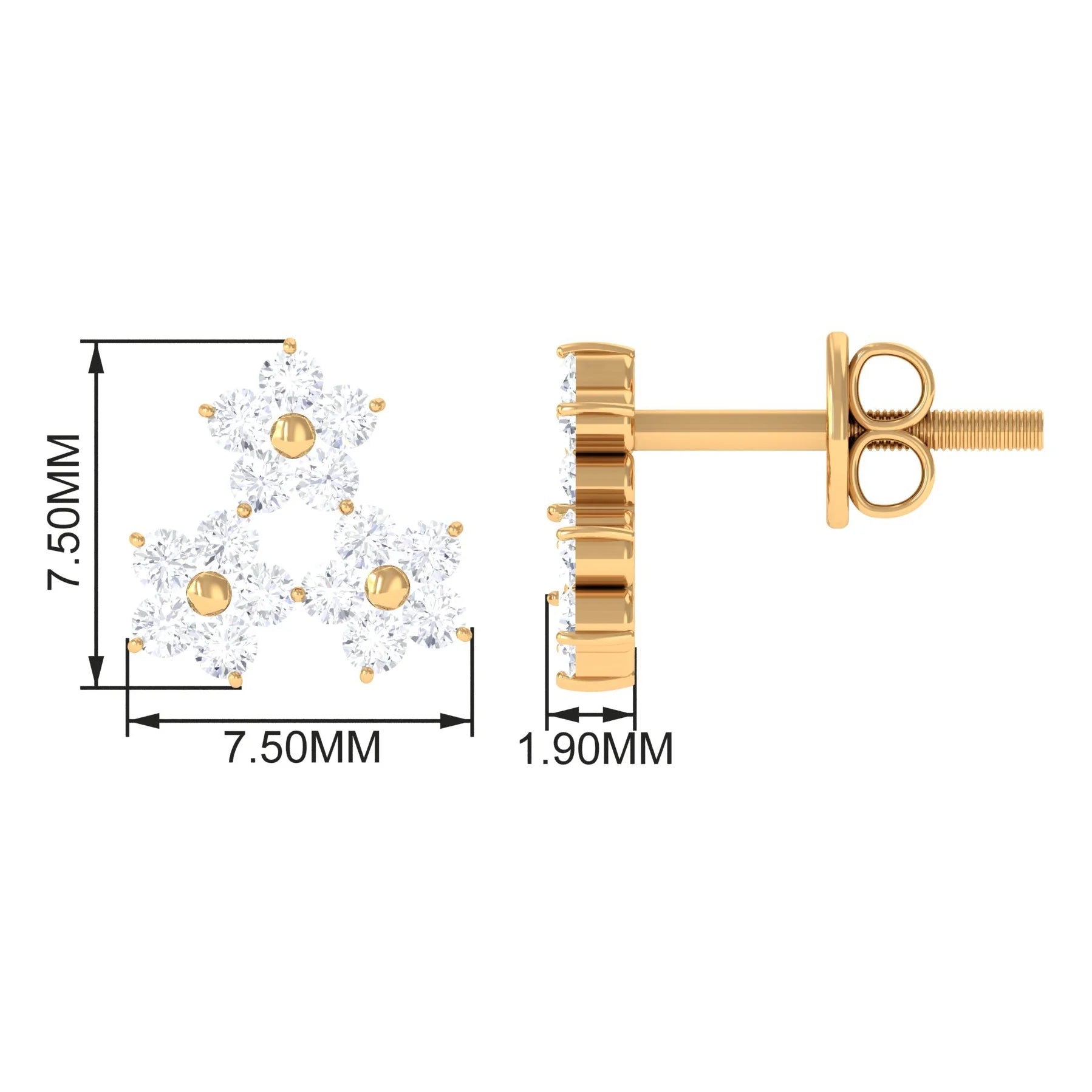 0.75 CT Diamond Flower Cluster Stud Earring in Gold, 925 Sterling Silver B48092