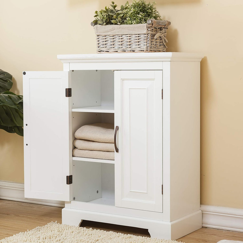 White Freestanding Floor Cabinet with 2 Doors 2 Adjustable Inner Shelves P5788