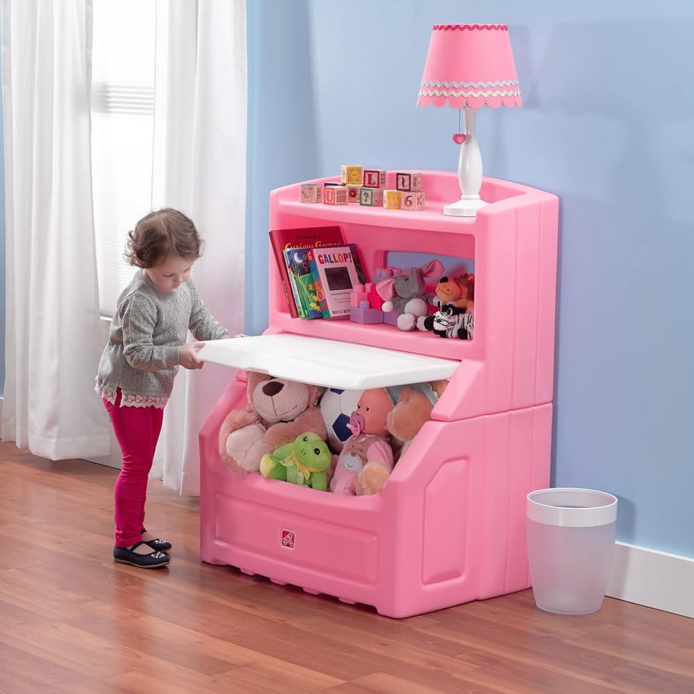 Pink Plastic Bookcase Toy Box Storage Chest S130117