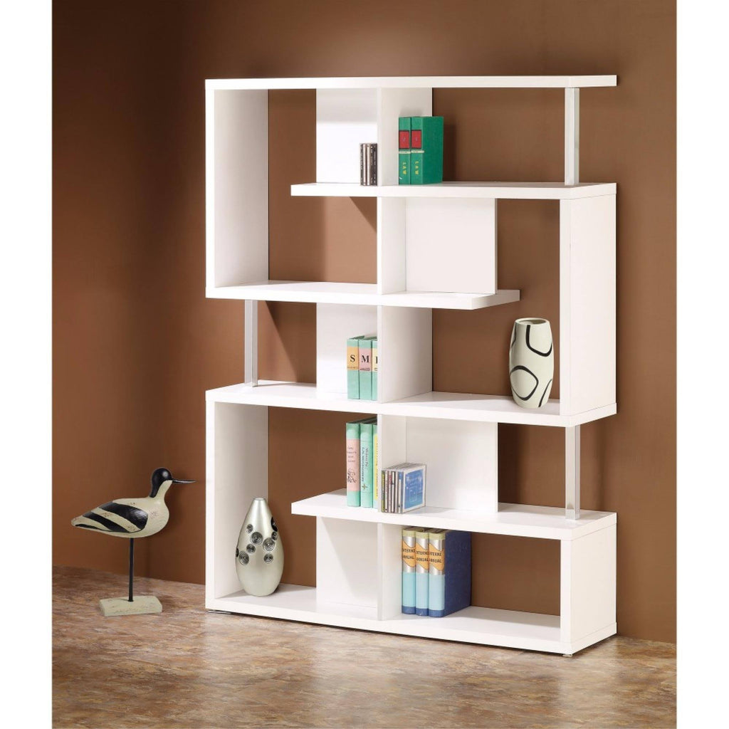 White Bookcase with Chrome Support Beams N481
