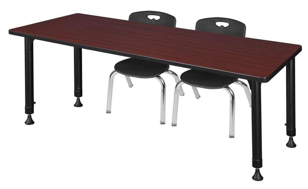 72x22 x 30x22 Height Adjustable Classroom Table - Mahogany & 2 Stack Chairs - Black E24567