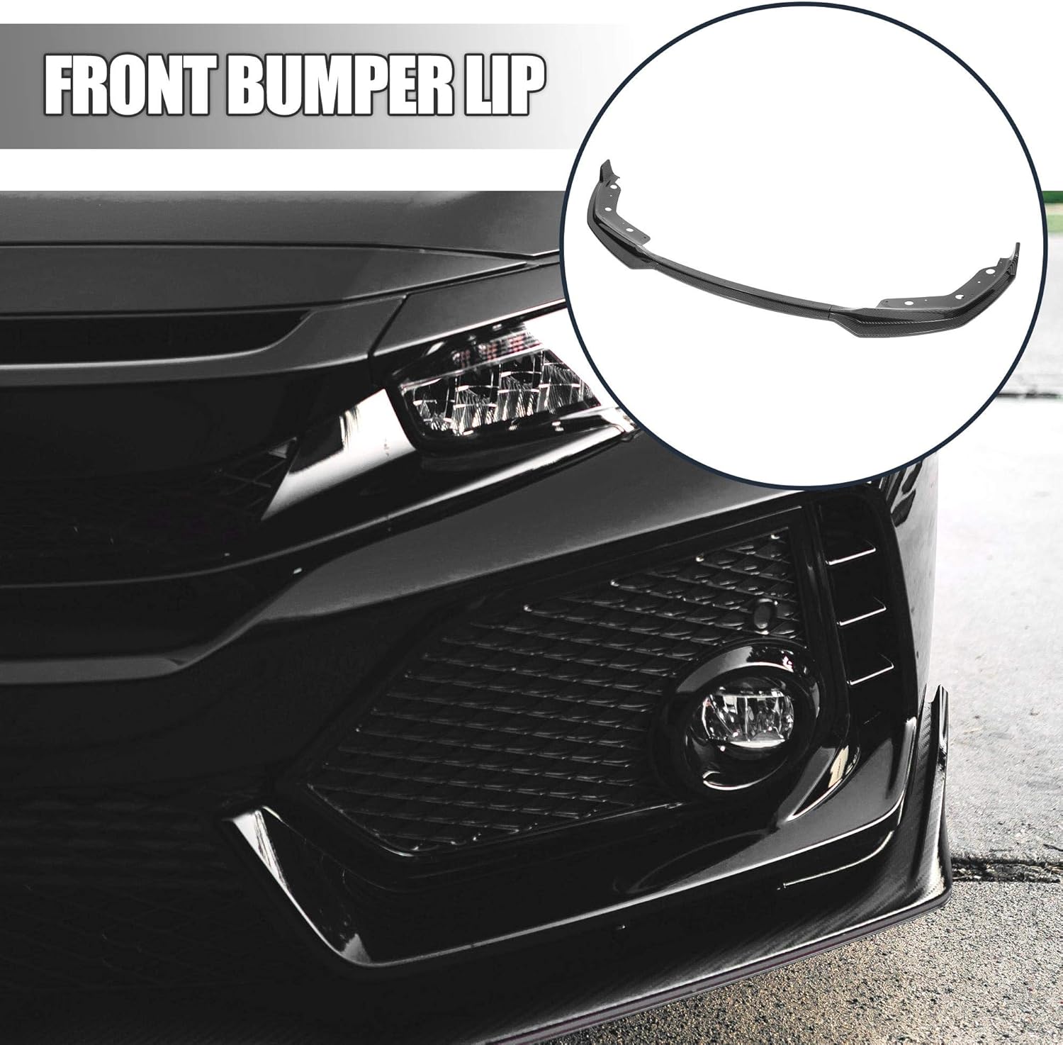Black Front Bumper Lip Splitter Set Carbon Fiber Pattern A386