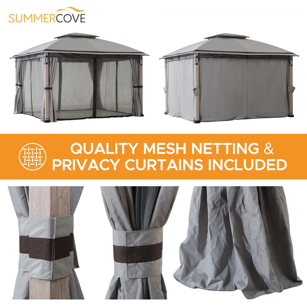 10 x 13 ft. Powder-coated Steel Frame 2-Tier Gazebo with LED Lighting and Bluetooth Sound U178