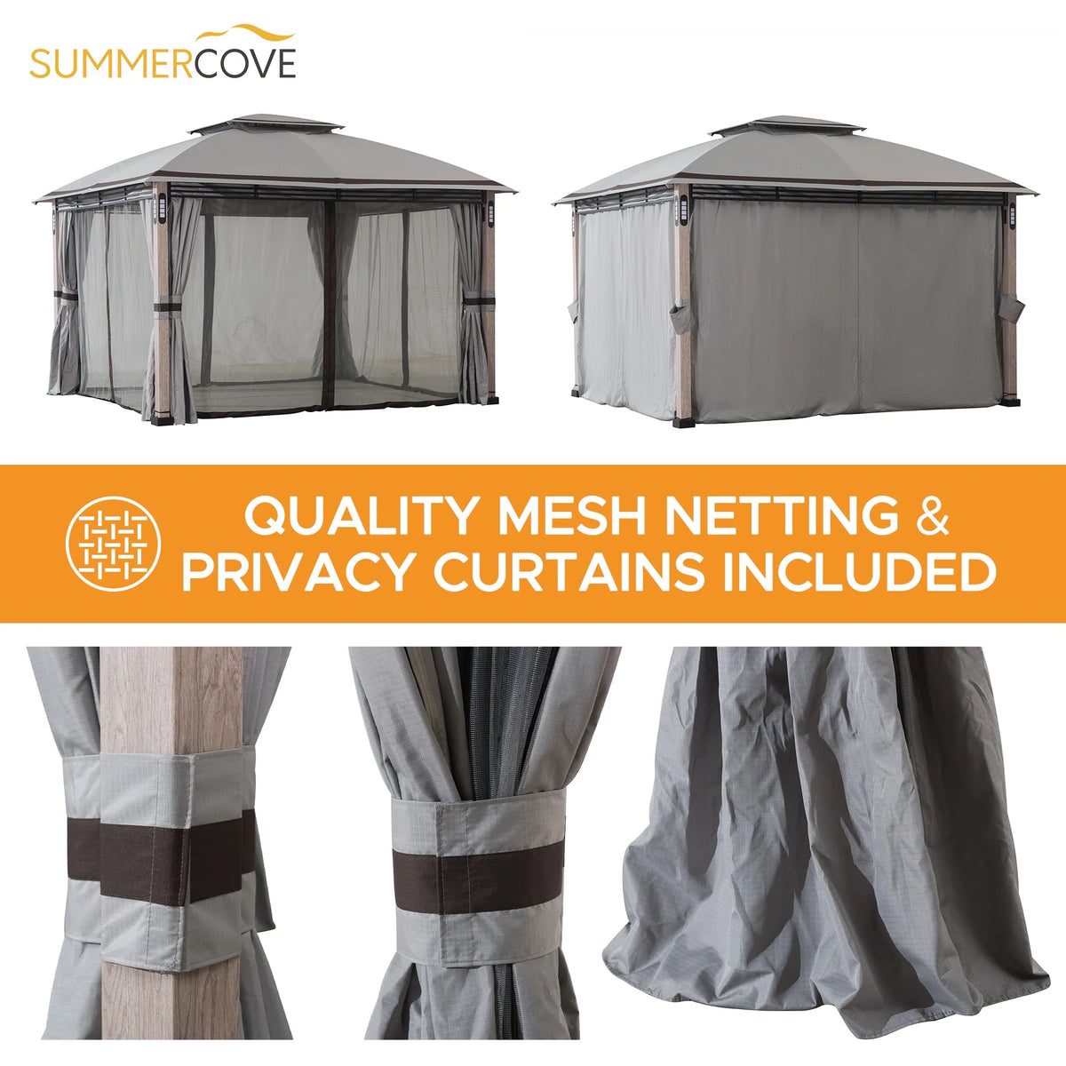 10 x 13 ft. Powder-coated Steel Frame 2-Tier Gazebo with LED Lighting and Bluetooth Sound U178