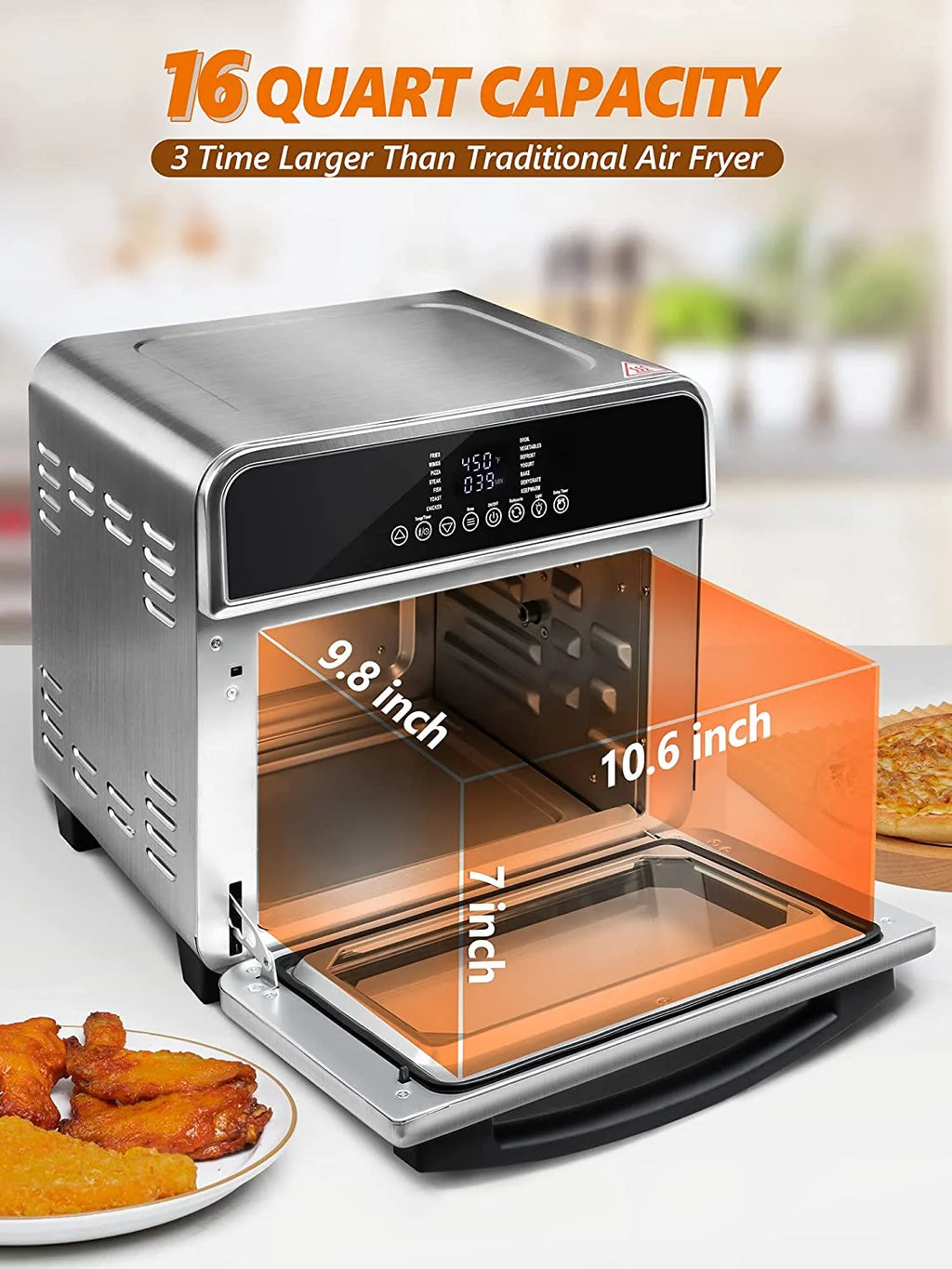 15-In-1 16 Quart Air Fryer Toaster Oven with 7 Accessories B502