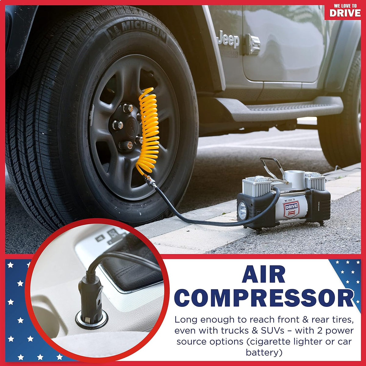 Portable Air Compressor Tire Inflator with Tire Repair Kit, 12V DC Air Pump, 150 PSI Gauge, Carry Case, Pack of 2 P969