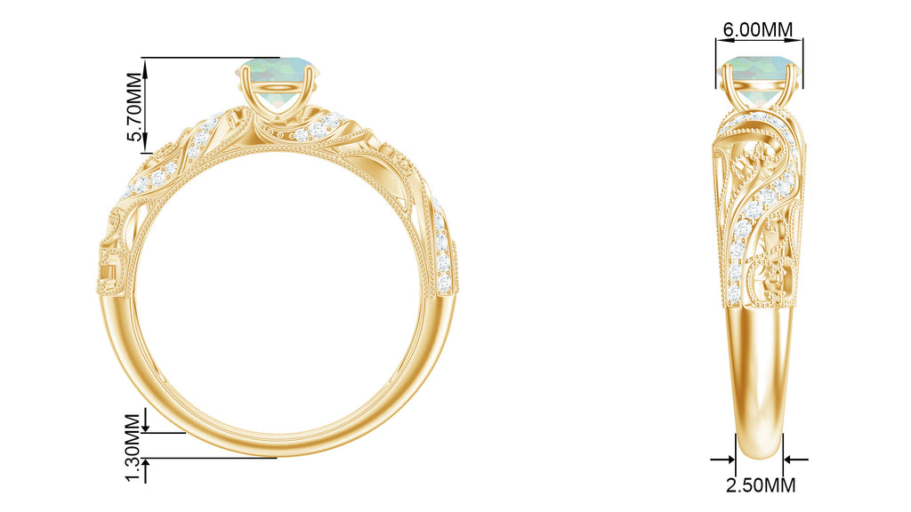 3/4 CT Ethiopian Opal and Diamond Solitaire Engagement Ring, 925 Sterling Silver, US 4.00 U18401