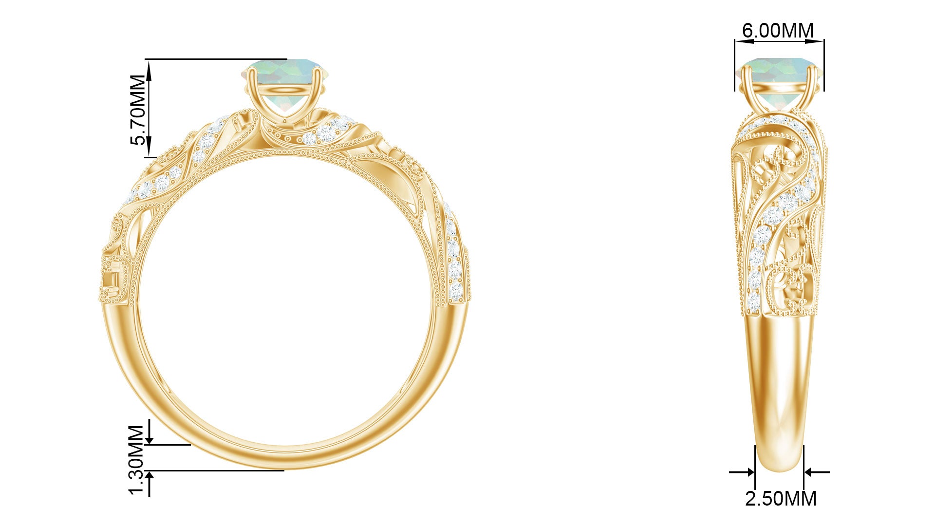 3/4 CT Ethiopian Opal and Diamond Solitaire Engagement Ring, 925 Sterling Silver, US 4.00 U18401