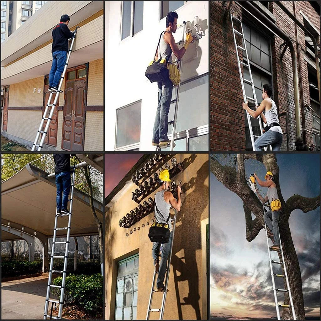 20.3ft Aluminum Telescoping Ladder with 2 Detachable Hook Extension Ladder C79545