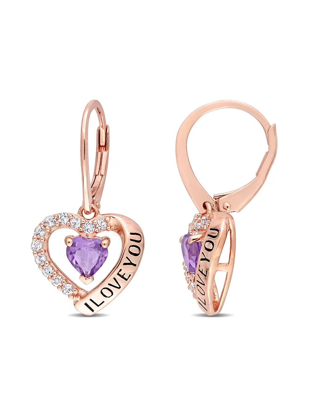 Rose Plated Silver Heart Earrings M24715