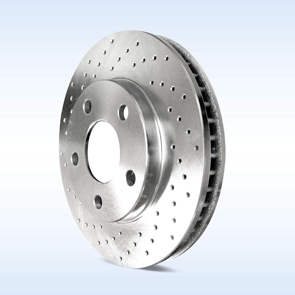 Rear Silver Zinc Cross Drilled Brake Rotors Kit + Semi-Metallic Brake Pads I23818