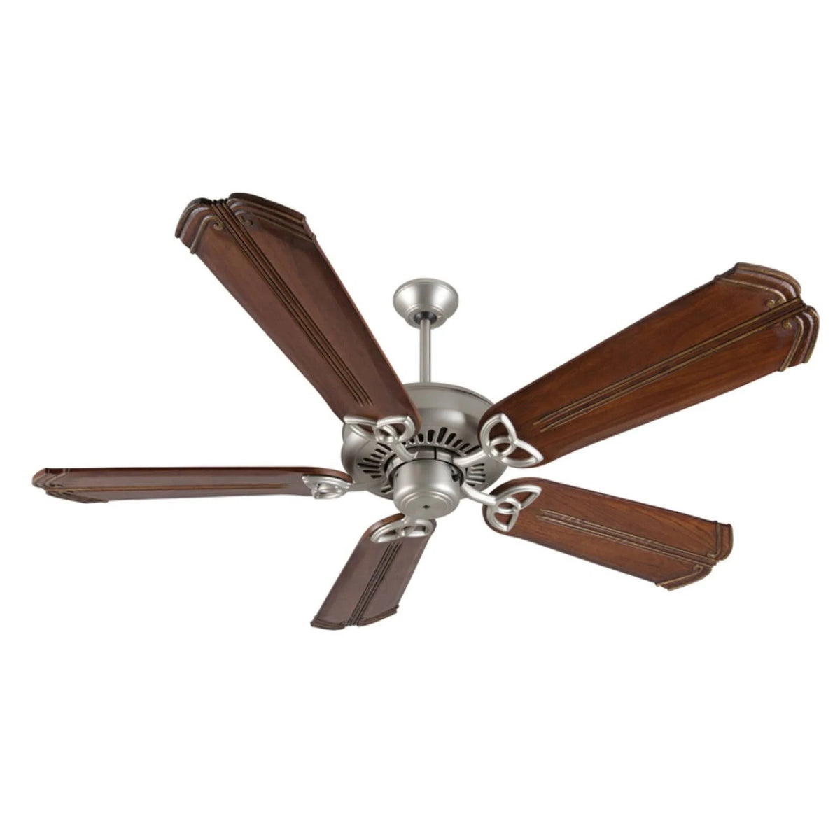 Brushed Satin Nickel Ceiling Fan with Chamberlain Oak and Aged Bronze Accents Y917