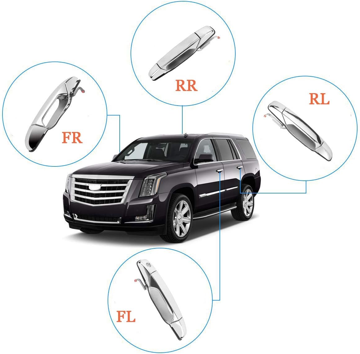 4pcs Chrome Door Handle Replacement for Cadillac Escalade Chevy Silverado Avalanche Tahoe GMC Sierra Yukon K31459