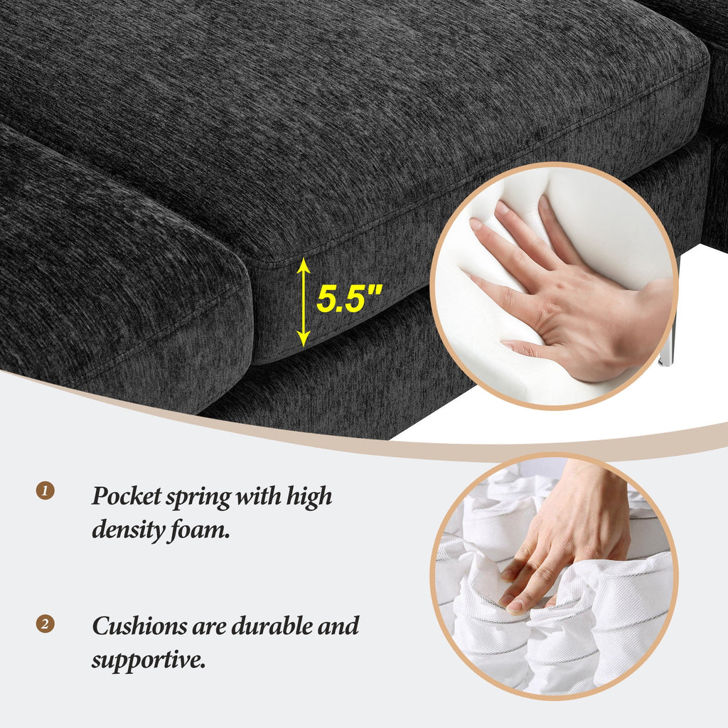 84" Chenille L-Shaped Convertible Sectional Sofa with Reversible Chaise Lounge Y525393