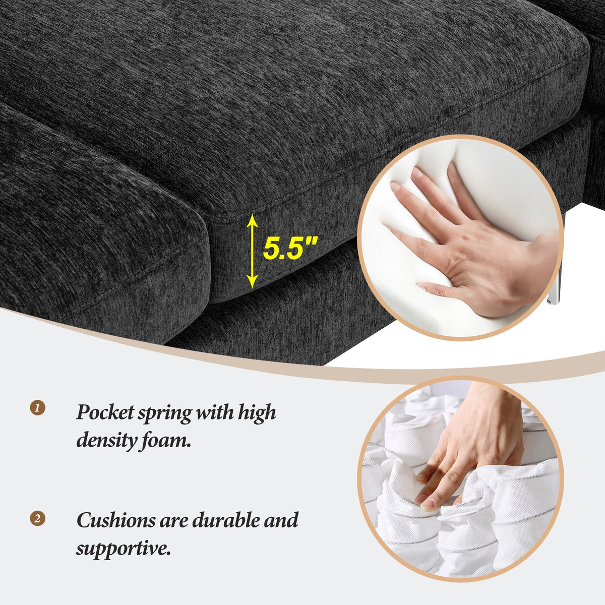 84" Chenille L-Shaped Convertible Sectional Sofa with Reversible Chaise Lounge Y525393