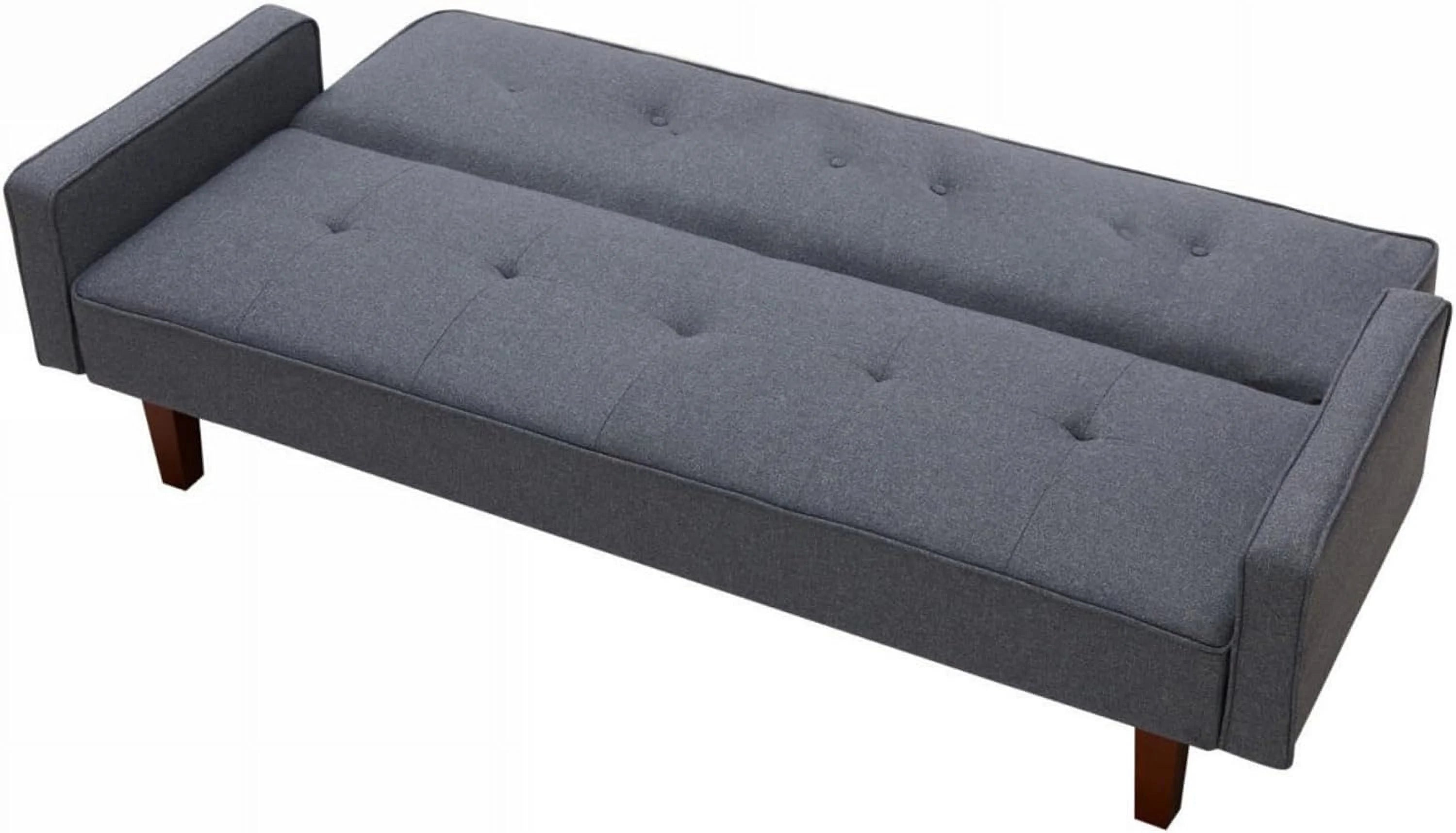 Dark Grey 3-Seat Linen Sofa Bed with 4 Solid Wood Legs O75853