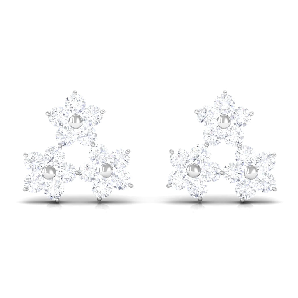 0.75 CT Diamond Flower Cluster Stud Earring in Gold, 925 Sterling Silver B48092