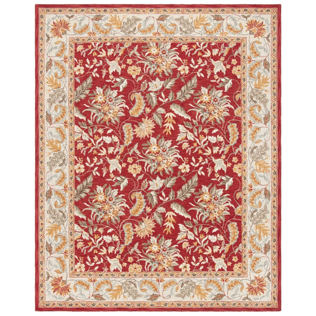 Red Floral Wool Runner Rug B900525