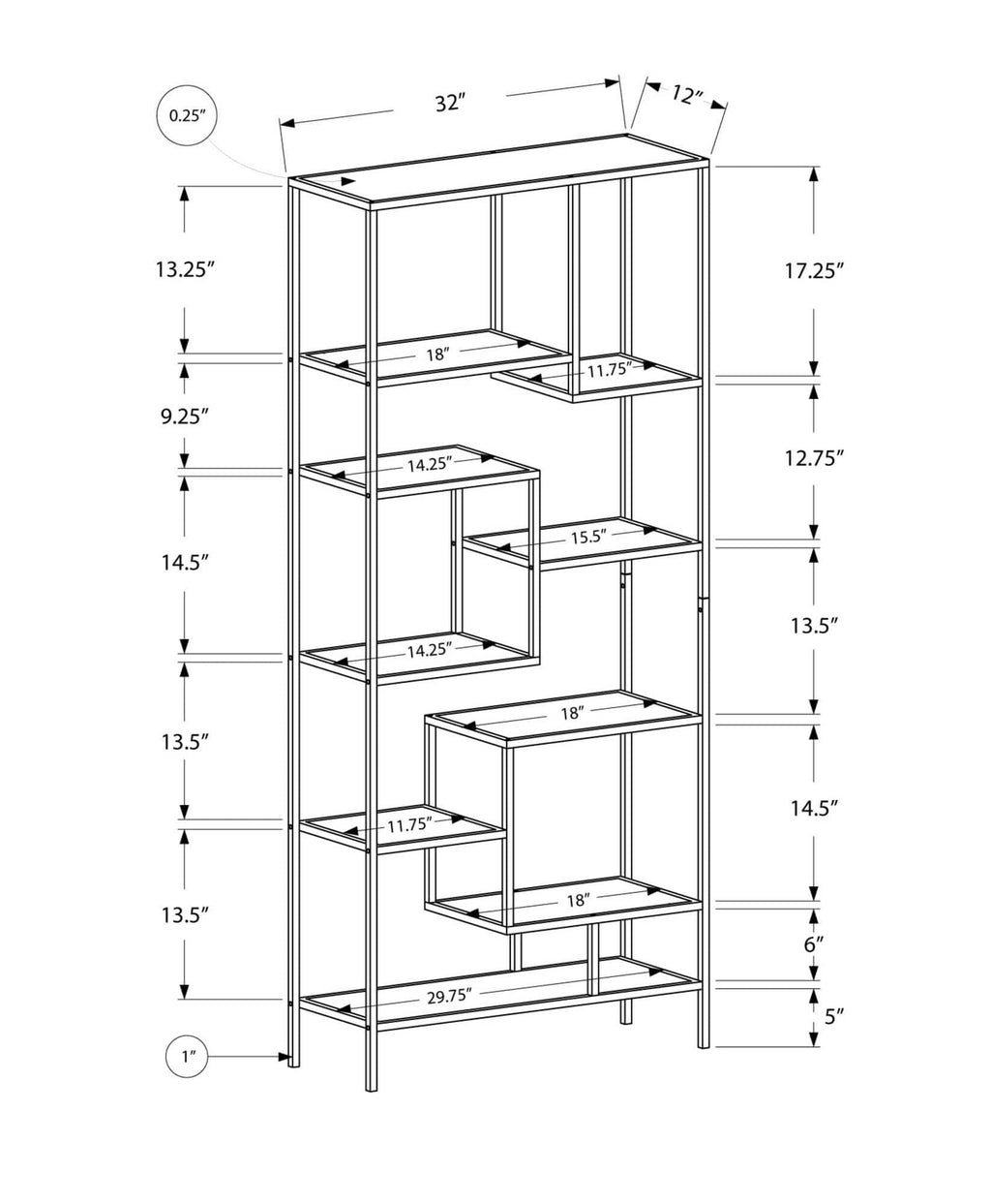 White Clear Tempered Glass Metal Bookcase L145