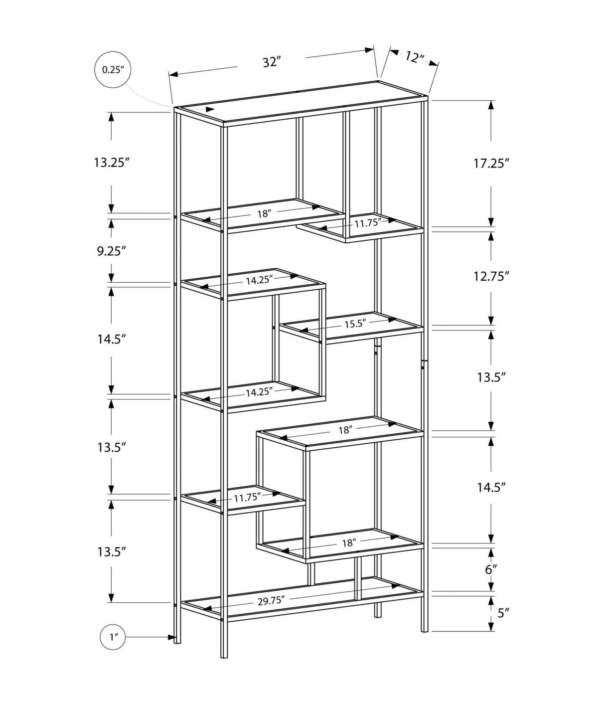 White Clear Tempered Glass Metal Bookcase L145