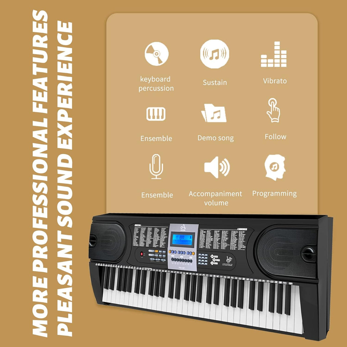 61 Key Keyboard Piano with LCD Display, 255 Sounds, Microphone, 3.5mm Audio Cable, 24 Demo Songs G50981