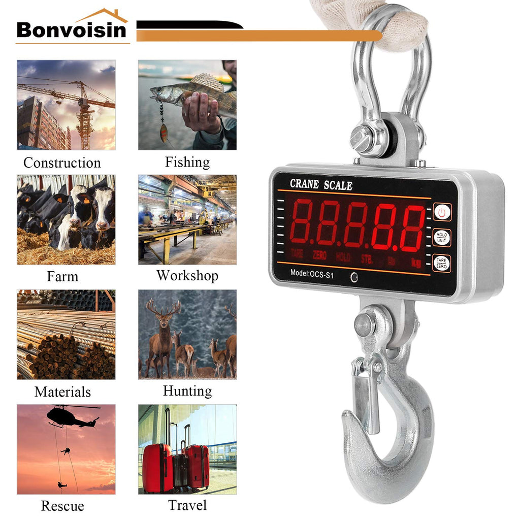 Digital Crane Scale 1000kg/2000lb Heavy Duty Hanging Scale with Remote Control LED Display G1875