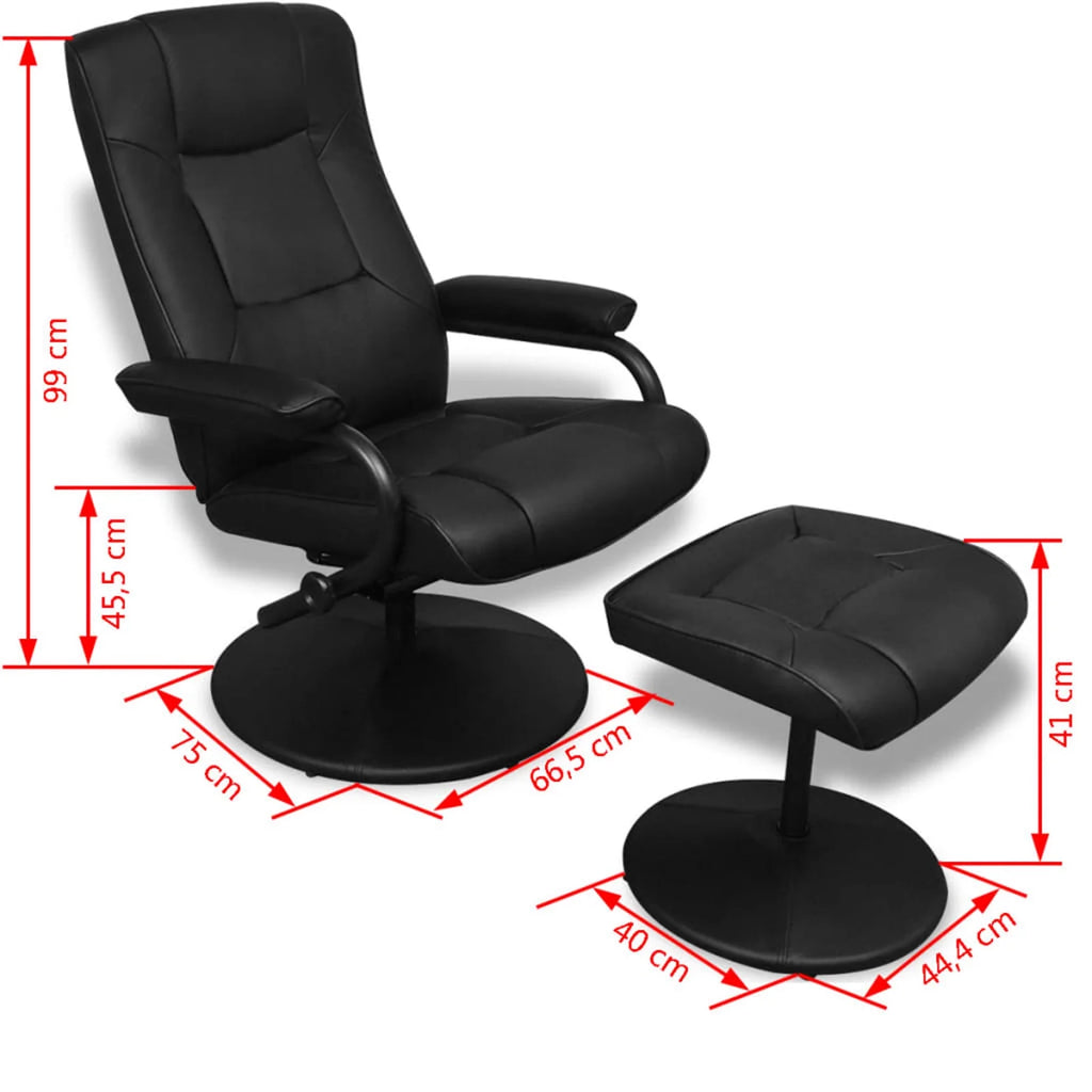 Black Faux Leather Adjustable Recliner Chair with Footstool B62770