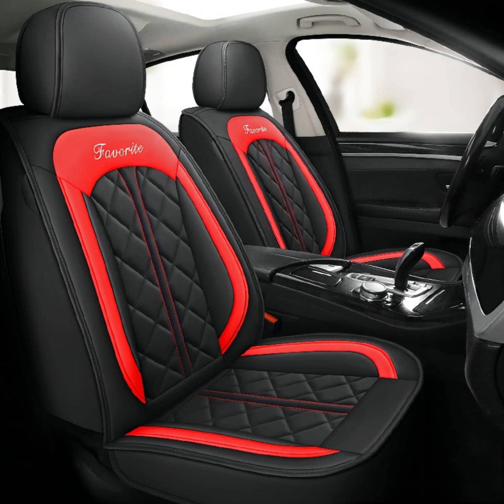 Black Red Synthetic Leather 5-Seater Full Set Car Seat Covers V46129