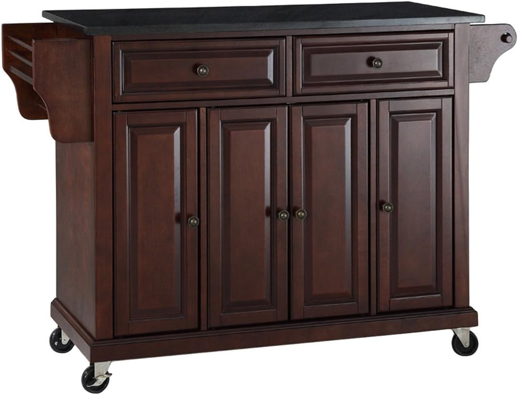 White Full Size Kitchen Cart with Solid Granite Top N1475