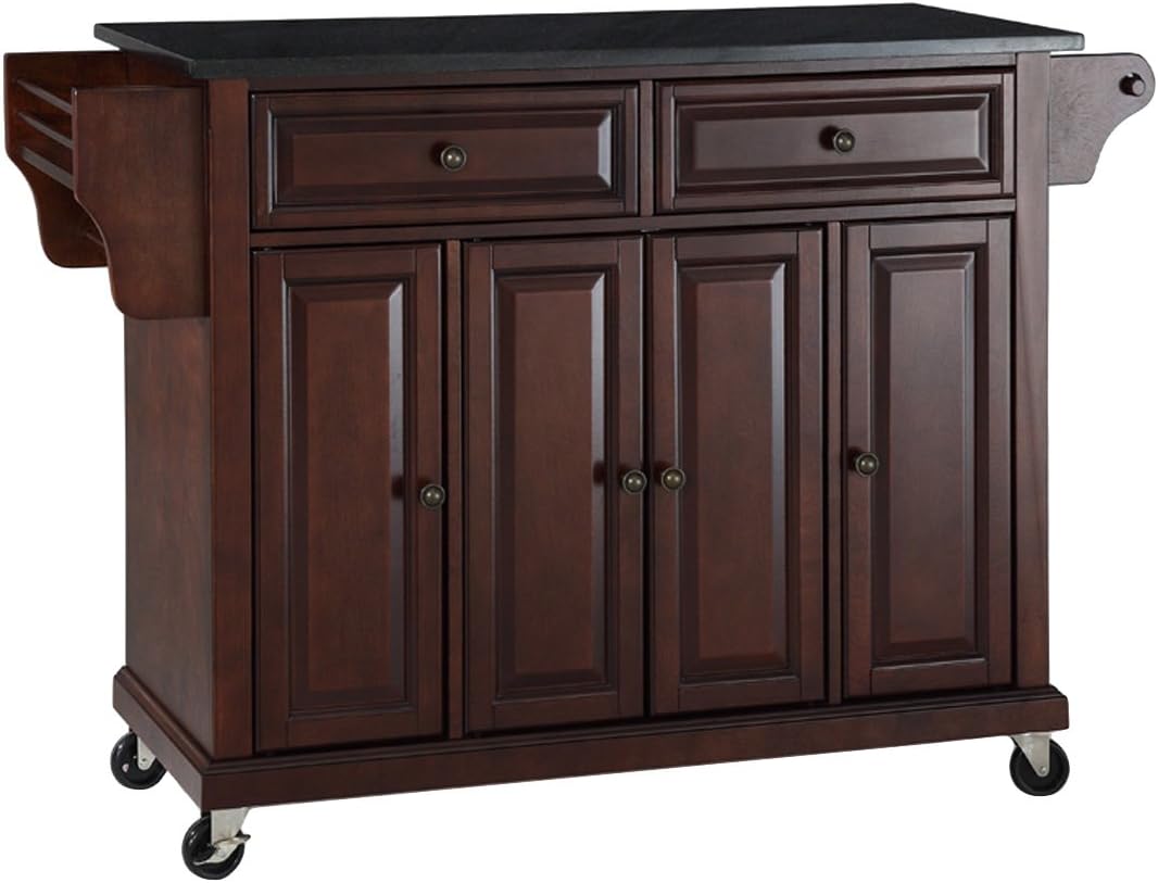 White Full Size Kitchen Cart with Solid Granite Top N1475