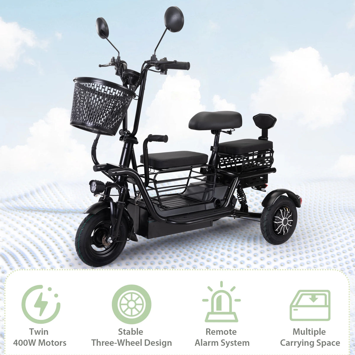 Black Folding Electric Tricycle with 48V 400W Lithium Battery E6976