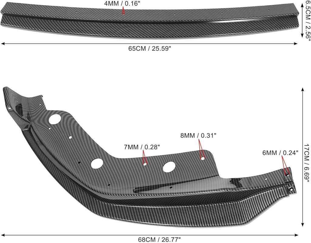 Black Front Bumper Lip Splitter Set Carbon Fiber Pattern A386