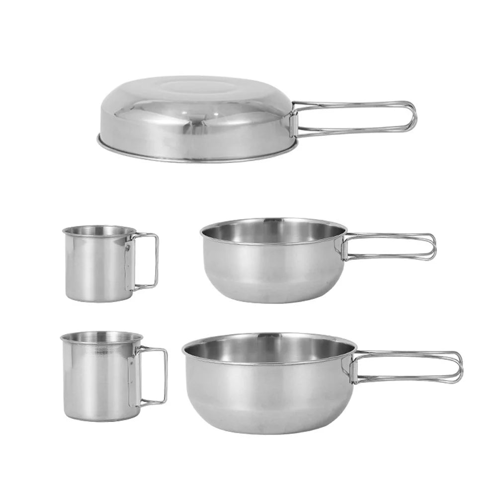 5pcs Stainless Steel Camping Cookware Set Y986
