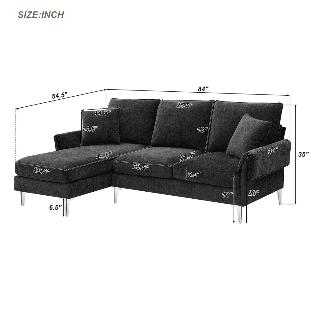 84" Chenille L-Shaped Convertible Sectional Sofa with Reversible Chaise Lounge Y525393