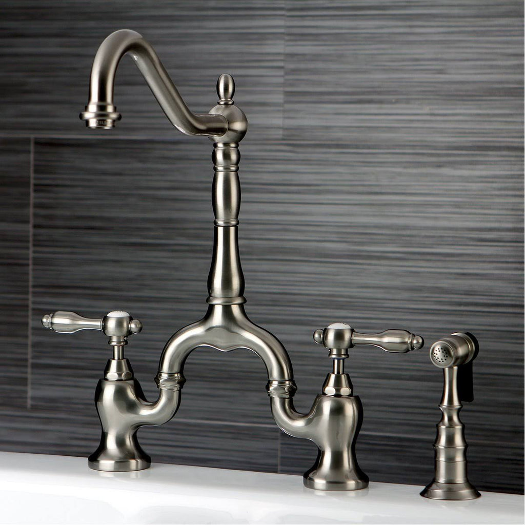 Oil Rubbed Bronze Bridge Kitchen Faucet with Brass Sprayer Z619538