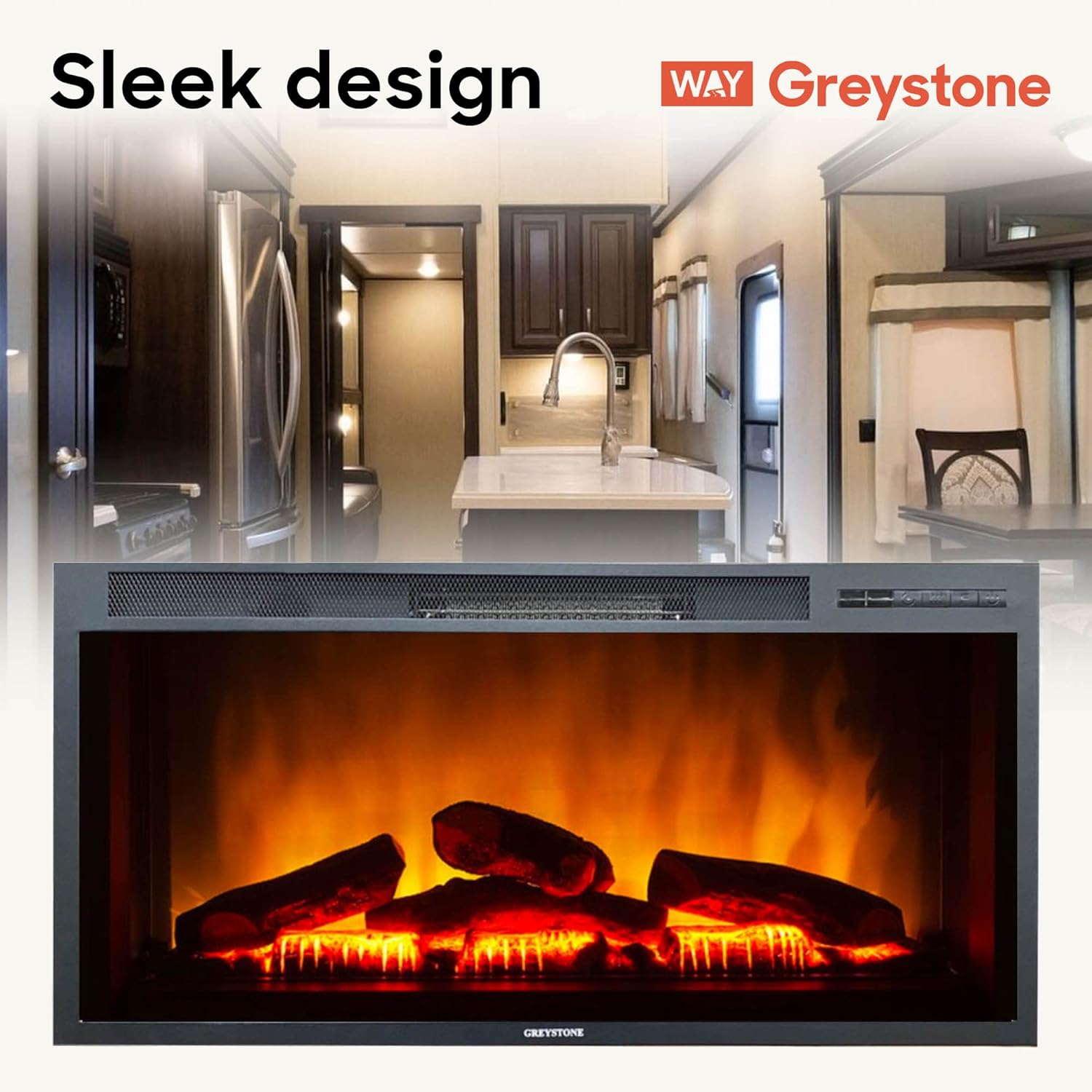 Black Wall Mounted Electric Fireplace 36 Inches with Remote V6423