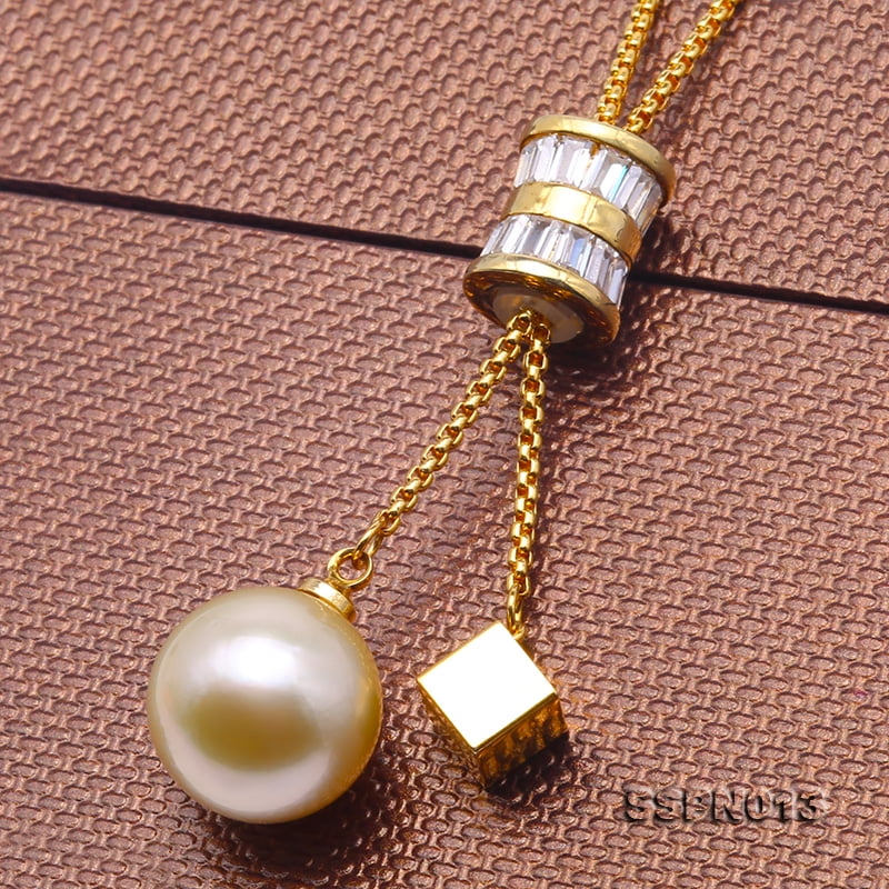 Genuine 13mm Round Golden South Sea Cultured Pearl Pendant Necklace 38" V547