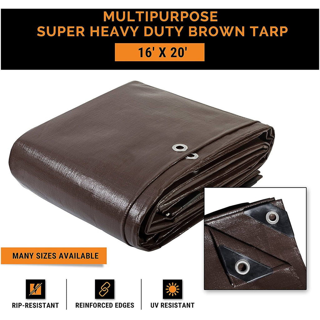 16 x 20 Super Heavy Duty 16 Mil Brown Poly Tarp Cover D203484