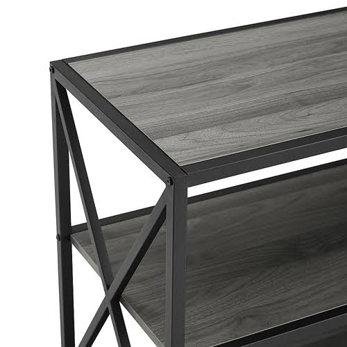Industrial Metal and Wood 3-Shelf Bookcase Slate Gray/Black Metal L7689
