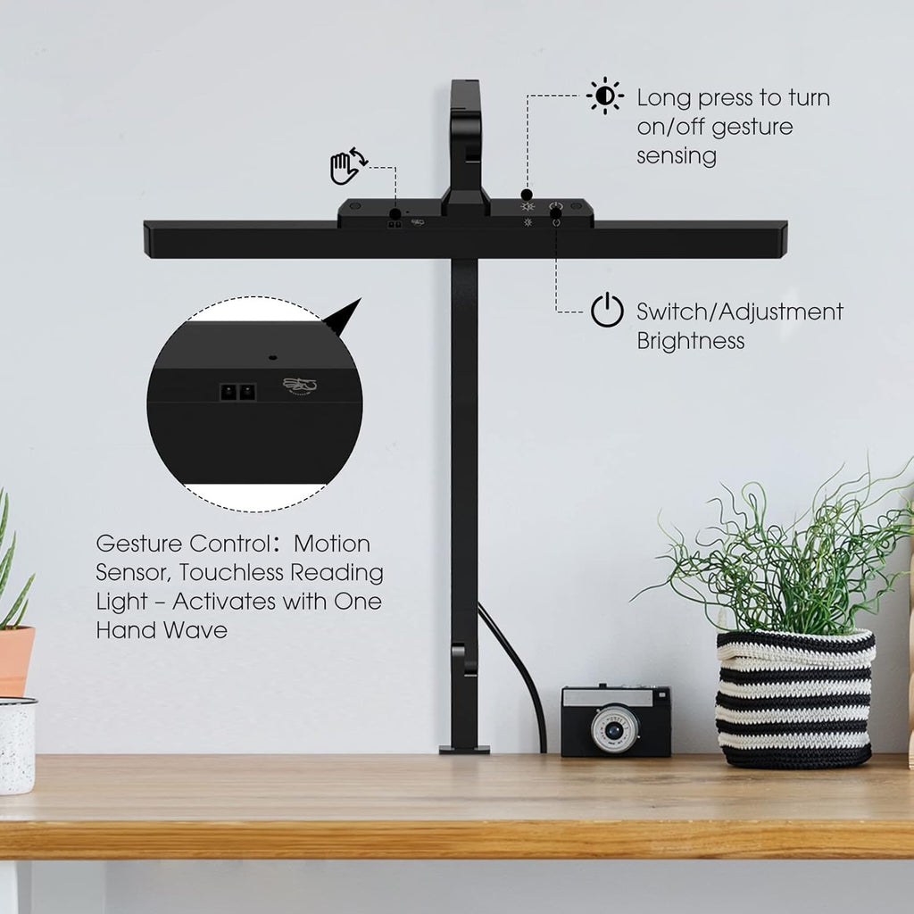 LED Desk Lamp with Clamp, Dimmable Swing Arm, 4 Color Modes K43347