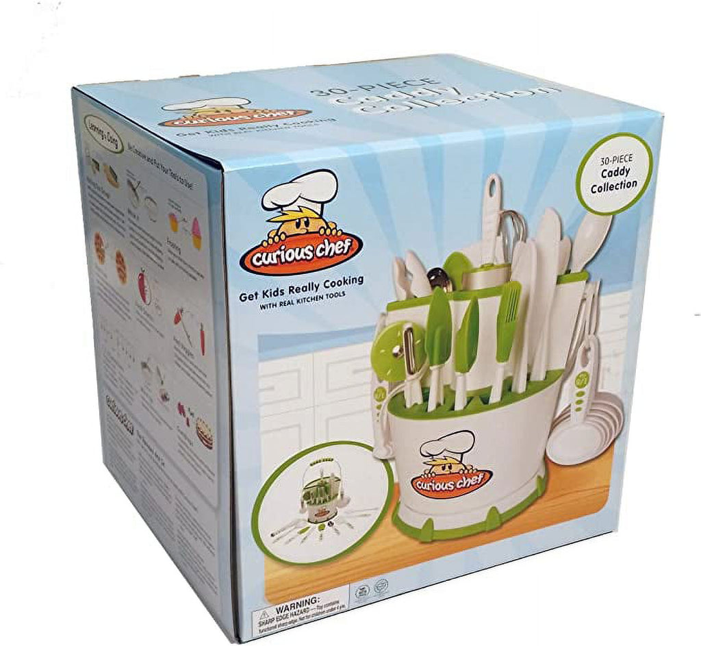 30-Piece White/Green Plastic Cookware Set with Real Utensils H24812