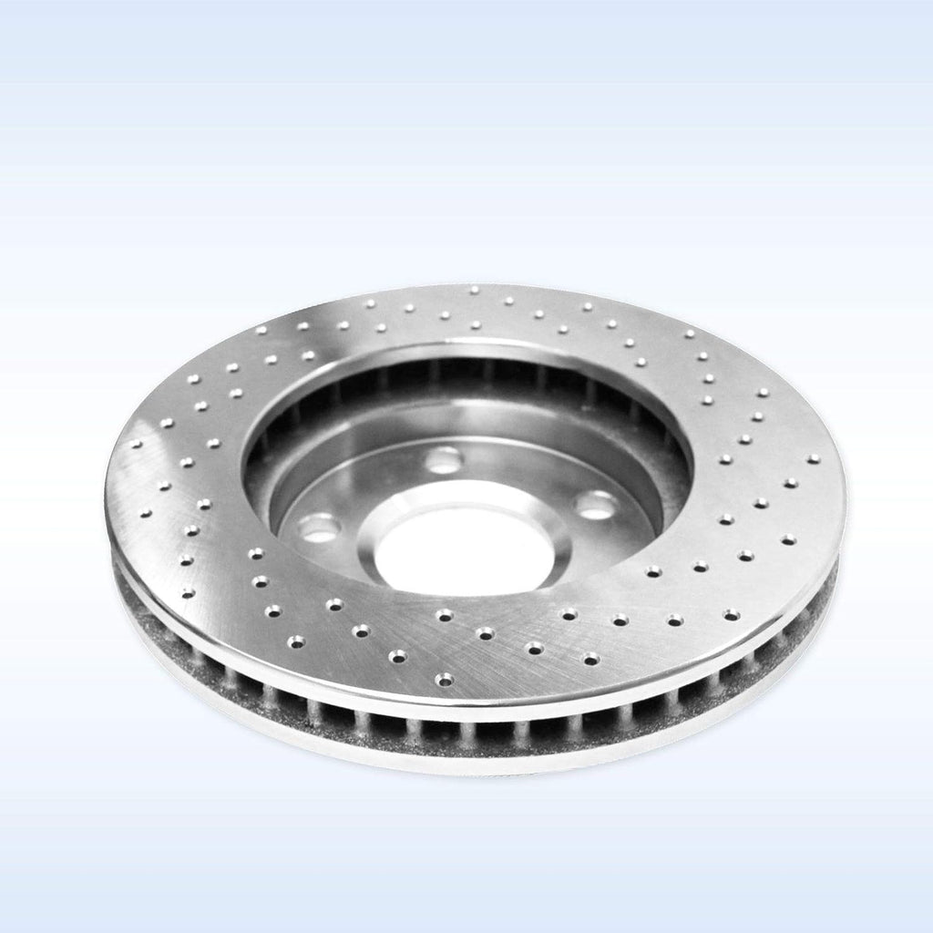 Rear Silver Zinc Cross Drilled Brake Rotors Kit + Semi-Metallic Brake Pads I23818