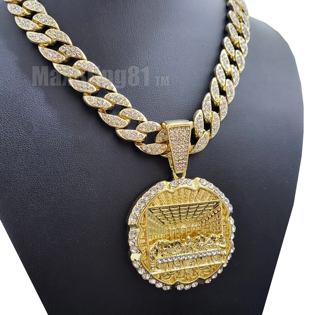 Cubic Zirconia Pendant & 15mm Iced Cuban Chain Necklace J6870