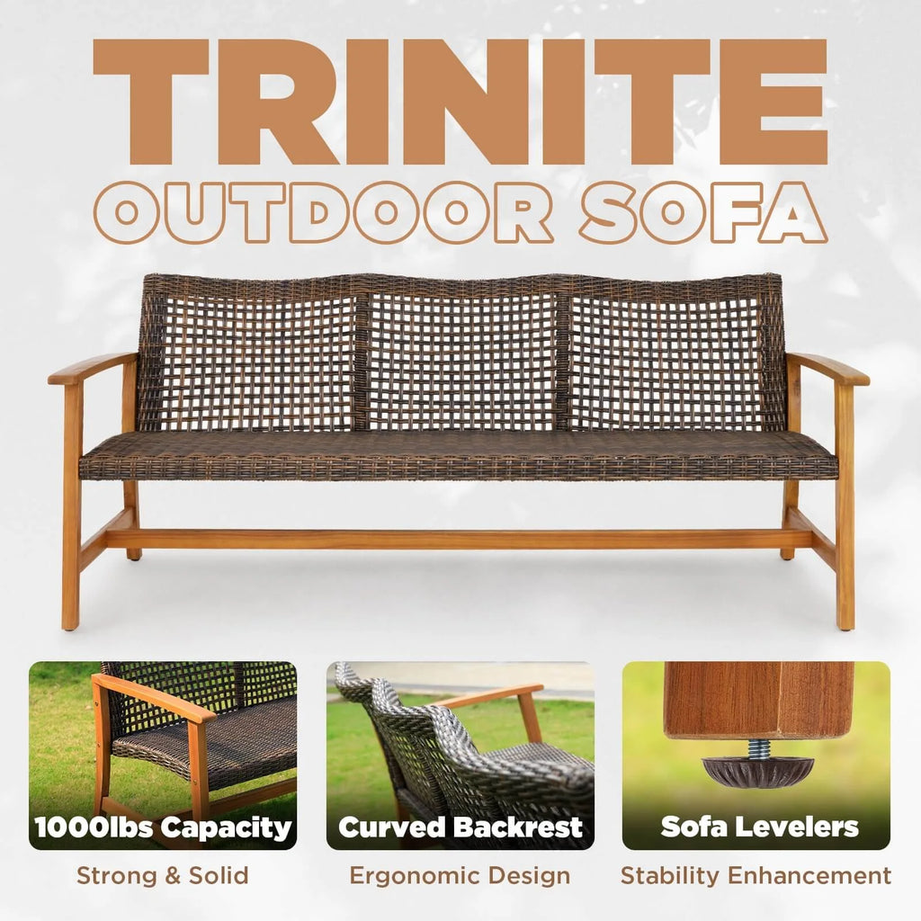 Teak Finish Acacia Patio Wicker Sofa Couch T40949