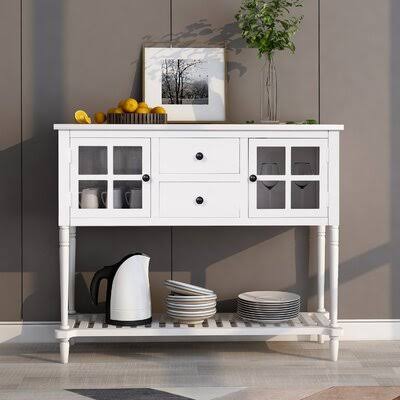 White 2 Drawer Pine Wood Buffet Table M323